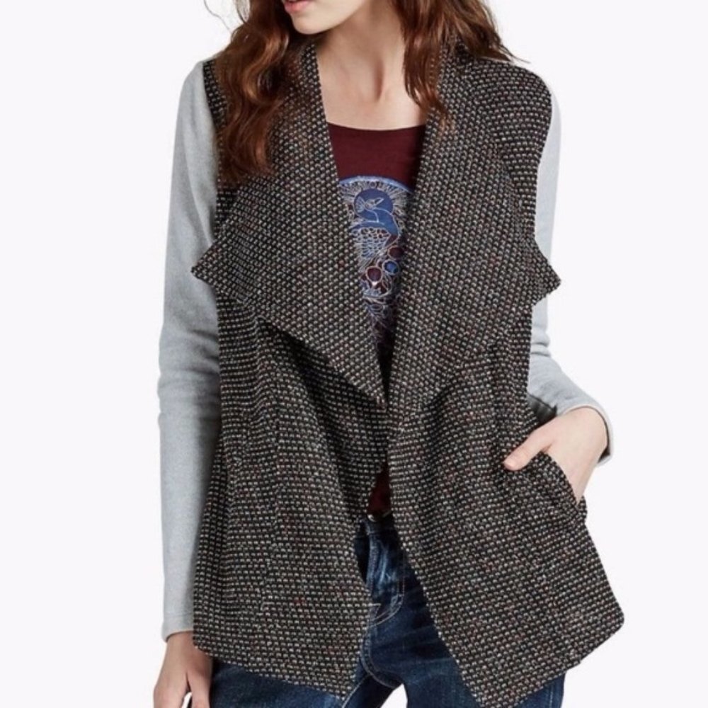 Lucky Brand Boho Cardigan Sweater Jacket Open Front Wool Blend Chunky Knit